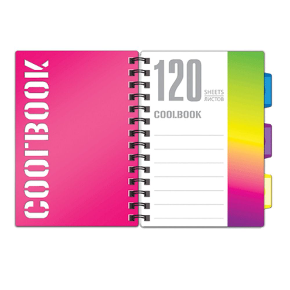 Тетрадь-блокнот 120 л., A5, 148x210 мм, BRAUBERG, клетка, гребень, обложка пластиковая, 3 разделителя, "CoolBOOK"