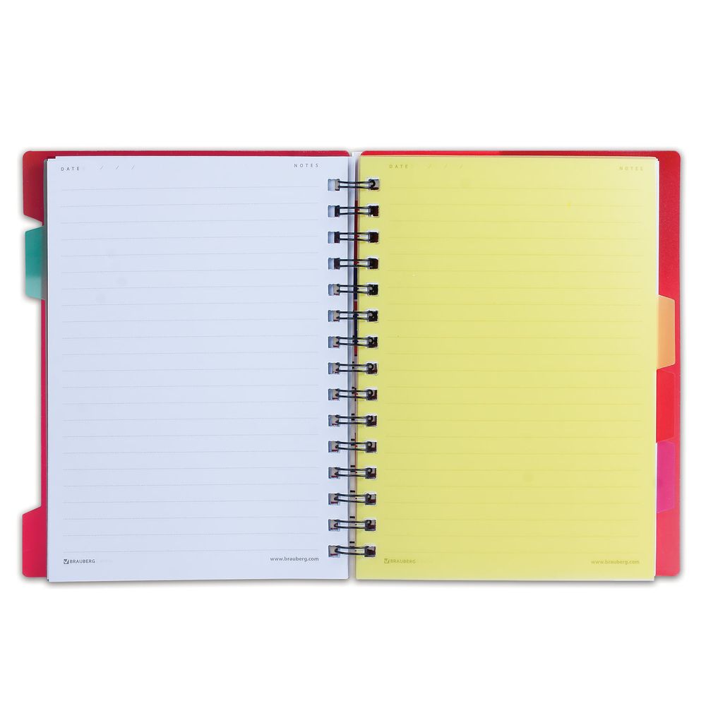 Тетрадь-блокнот 120 л., A5, 170x215 мм, BRAUBERG, линия, гребень, обложка пластиковая, 4 разделителя, "Rich"