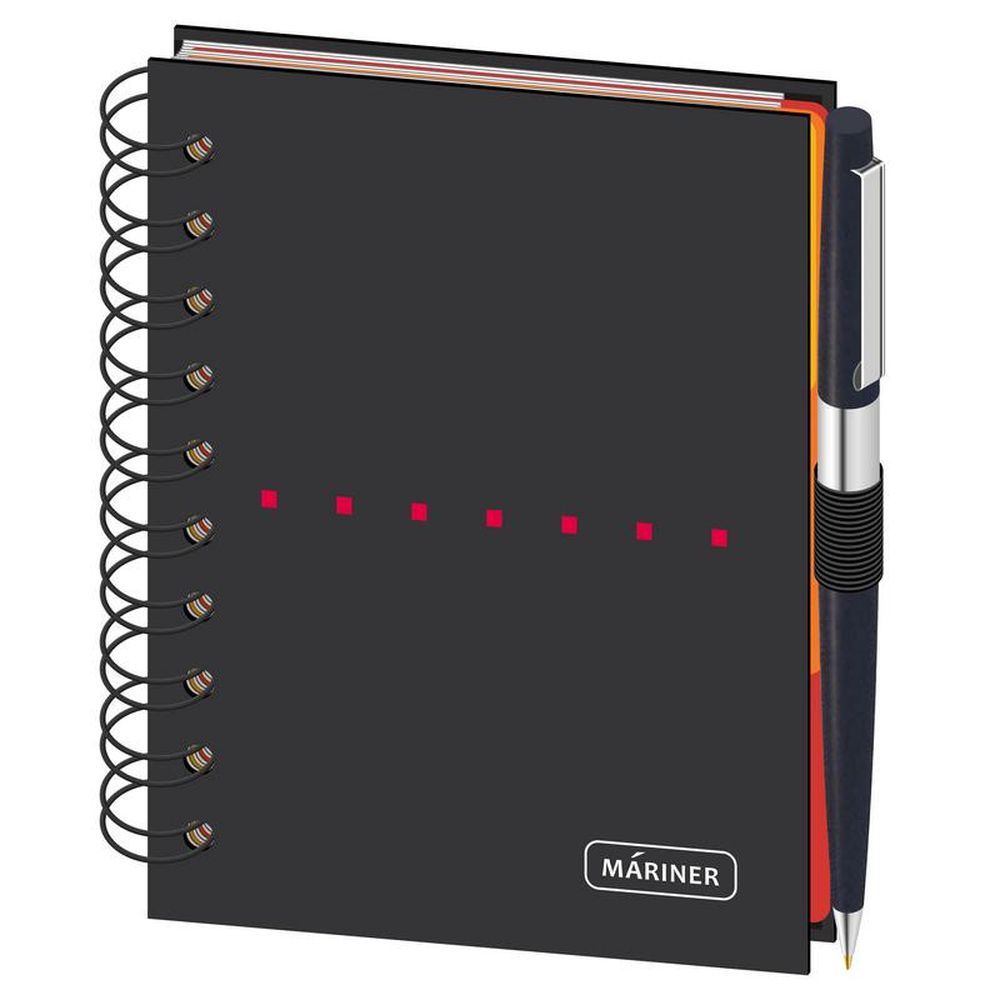 Бизнес-тетрадь 120л, А6, 100х140, клетка спираль, Mariner Wisdom 7, 3 разд., с ручкой