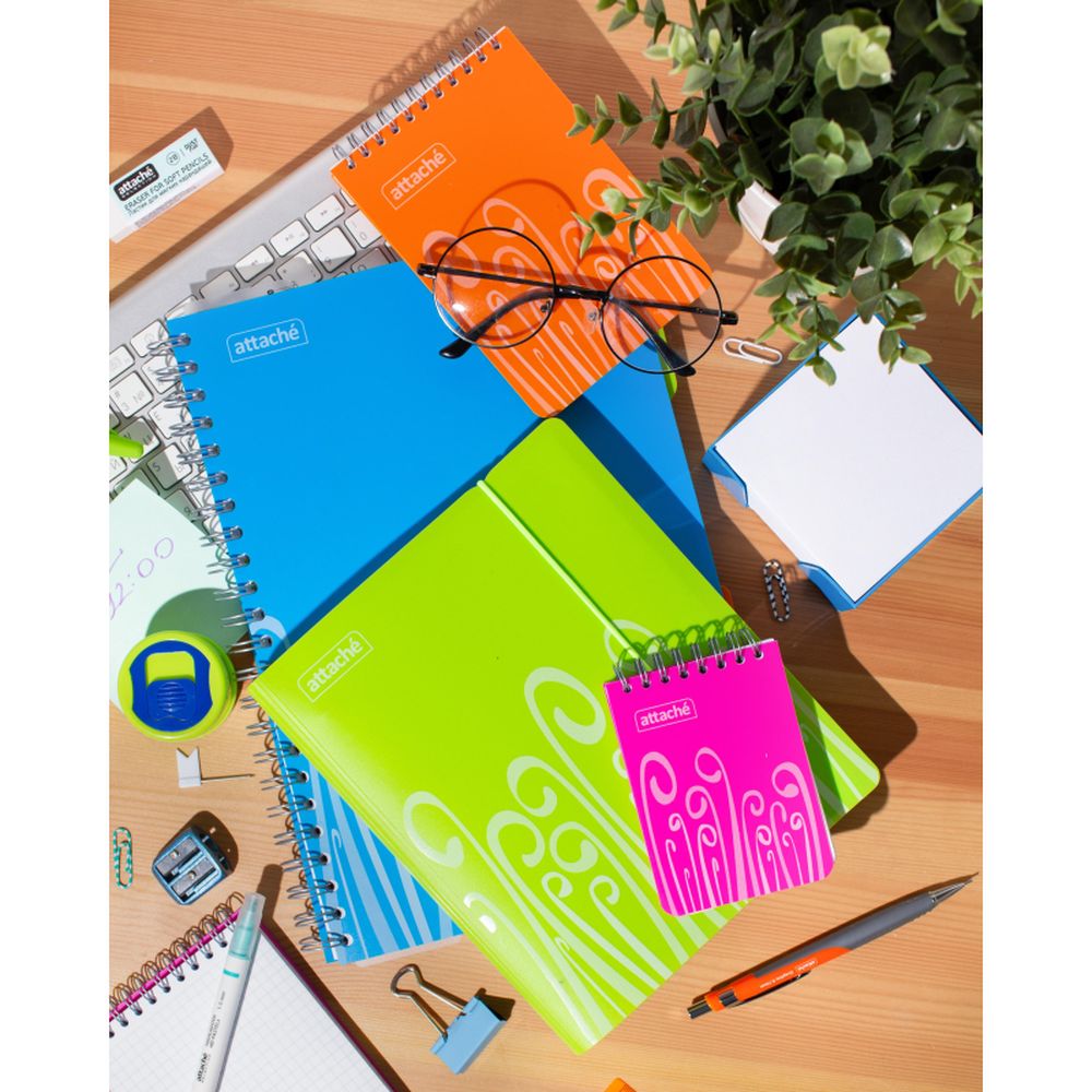 Блокнот 80л, А5, клетка, спираль, ATTACHE FANTASY, обл. пластик, голубой