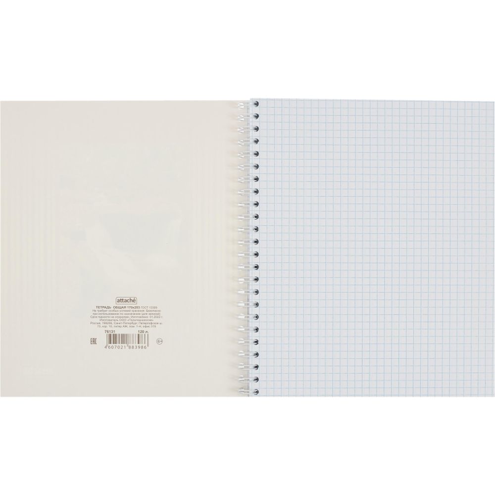 Тетрадь 120л, А5, клетка, спираль, Attache Nature
