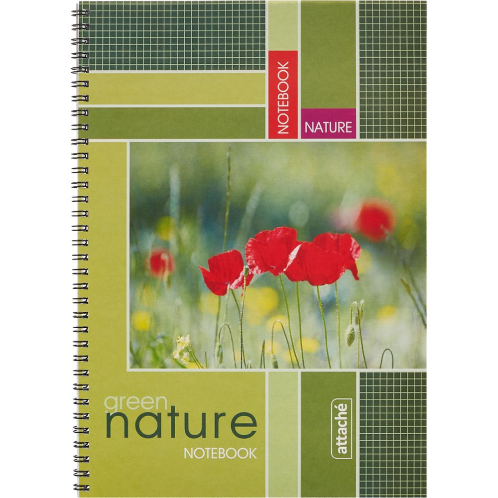 Тетрадь 60л, А4, клетка, спираль, Attache Nature