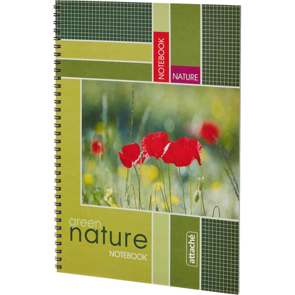 Тетрадь 60л, А4, клетка, спираль, Attache Nature