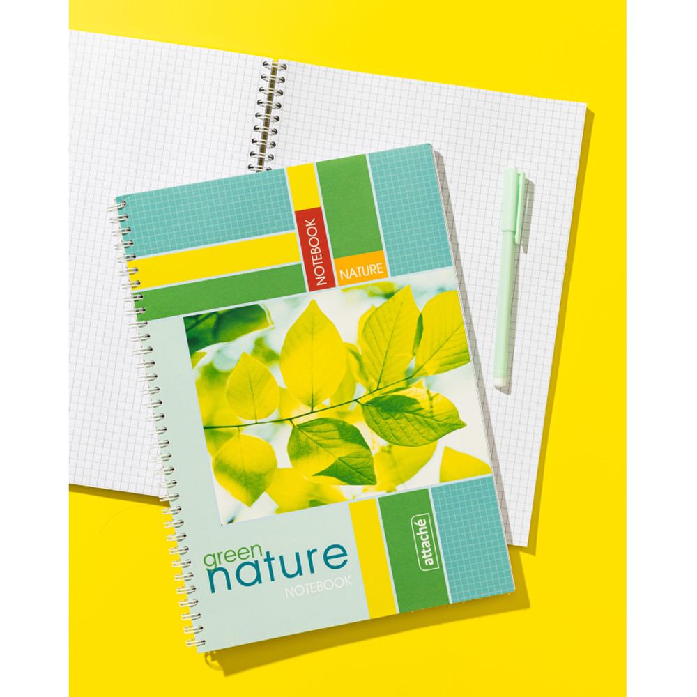 Тетрадь 96л, А4, клетка, спираль, Attache Nature