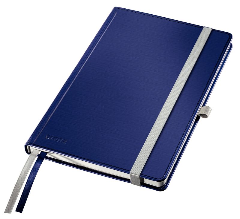 Записная книжка 80л, А5, клетка, на резинке, Leitz Style, твердая обложка, синий титан