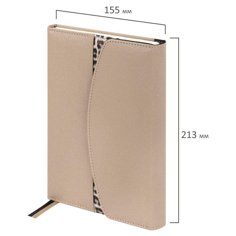 Ежедневник недатированный А5 155х213 мм BRAUBERG "Wild", под кожу, магнит, 160 л., LEO бежевый