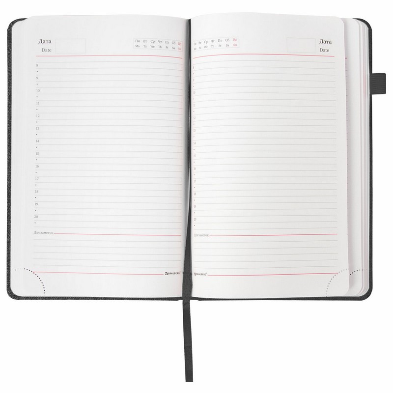 Ежедневник недатированный А5 138x213 мм BRAUBERG "Finest" под кожу, резинка, 136 л., черный