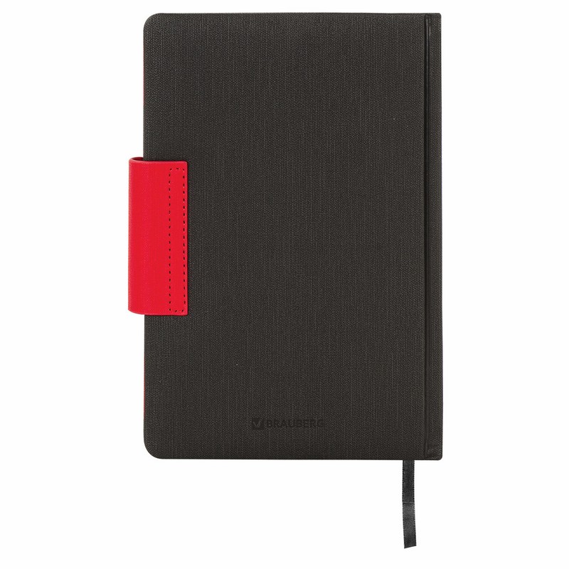 Ежедневник недатированный А5 138x213 мм BRAUBERG "Waves" под кожу, застежка 160 л., черный/красный