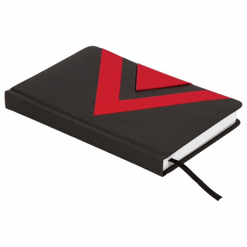 Ежедневник недатированный А5 138x213 мм BRAUBERG "Waves" под кожу, застежка 160 л., черный/красный