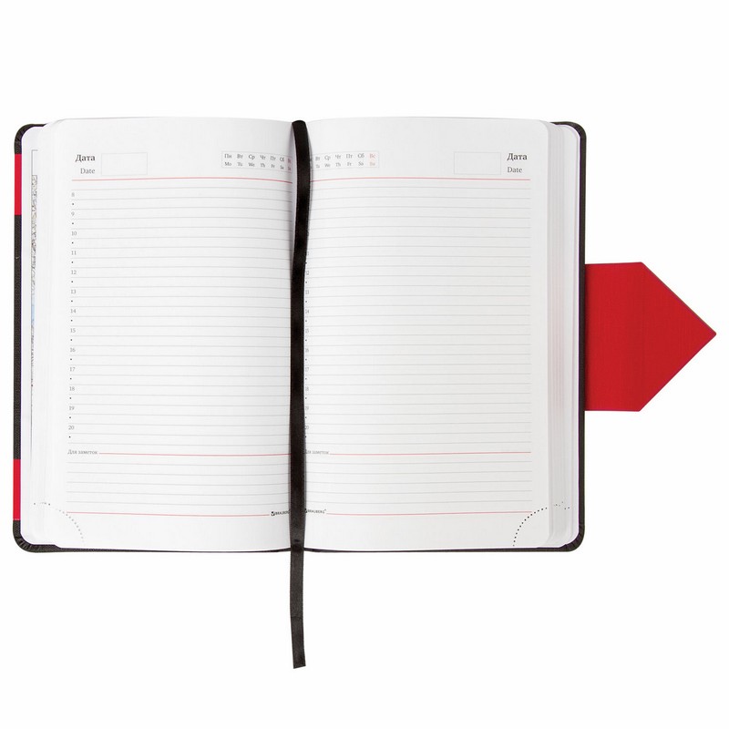 Ежедневник недатированный А5 138x213 мм BRAUBERG "Waves" под кожу, застежка 160 л., черный/красный
