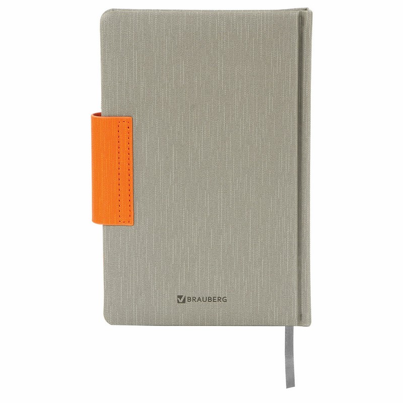 Ежедневник недатированный А5 138x213 мм BRAUBERG "Waves" под кожу, застежка 160 л., серый/оранжевый