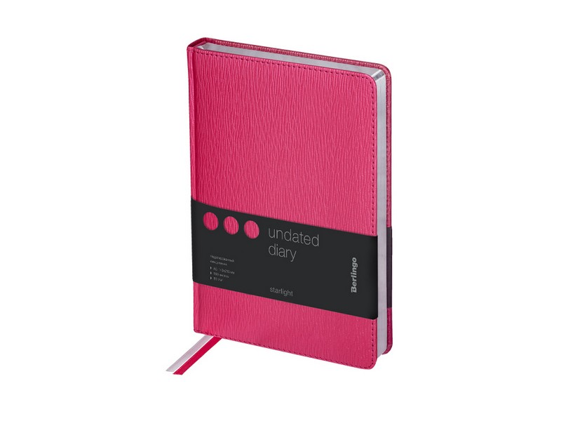 Ежедневник недатированный A5, 160л., кожзам, Berlingo "Starlight", серебряный срез, фуксия