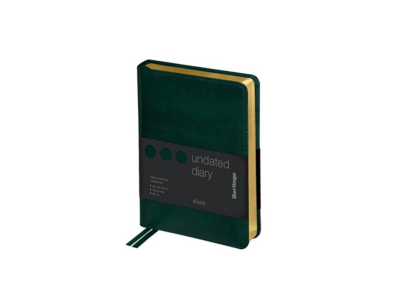 Ежедневник недатированный A6, 160л., кожзам, Berlingo "xGold", золотой срез, зеленый