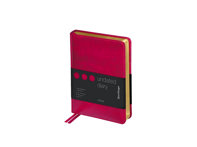 Ежедневник недатированный A6, 160л., кожзам, Berlingo "xGold", золотой срез, фуксия