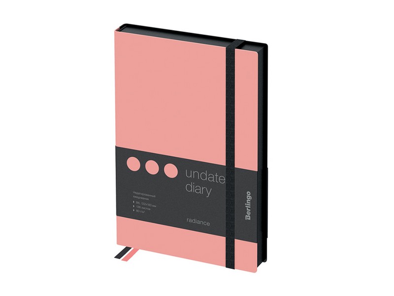 Ежедневник недатированный B6, 136л., кожзам, Berlingo "Instinct", черный/фламинго, с резинкой