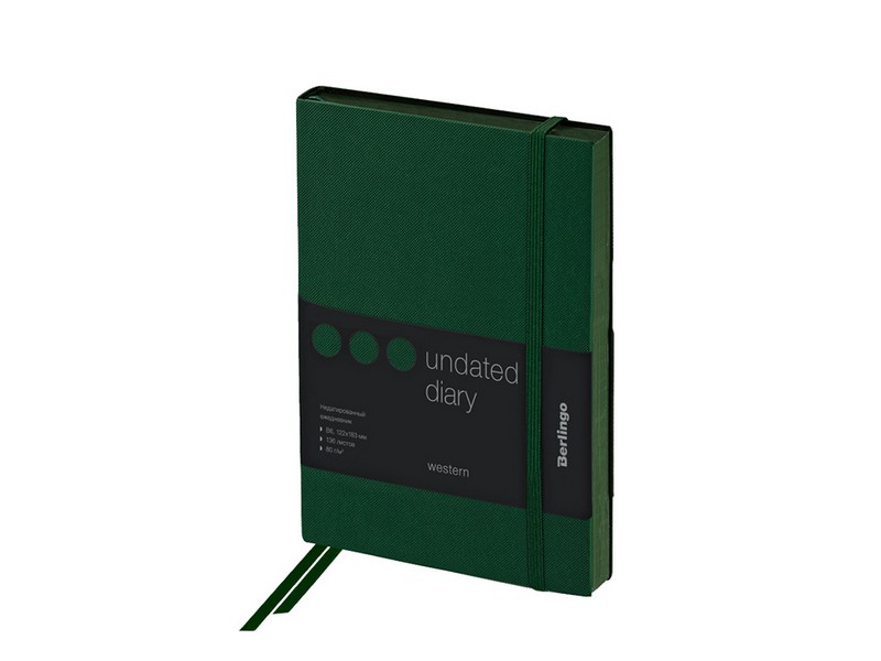 Ежедневник недатированный B6, 136л., кожзам, Berlingo "Western", с резинкой, зеленый