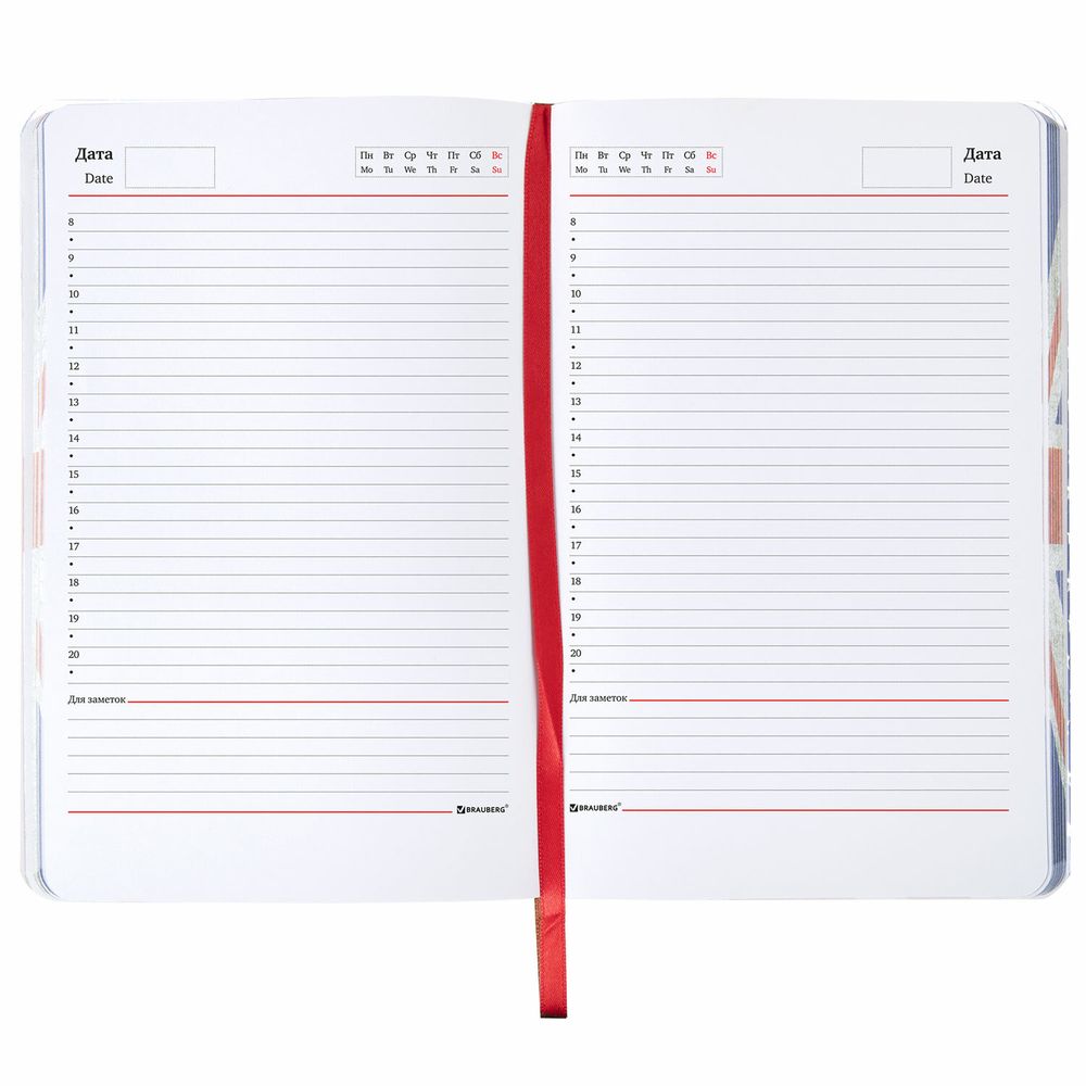 Ежедневник недатированный А5 (138х213 мм), BRAUBERG VISTA, под кожу, гибкий, 136 л., "Great Britain"