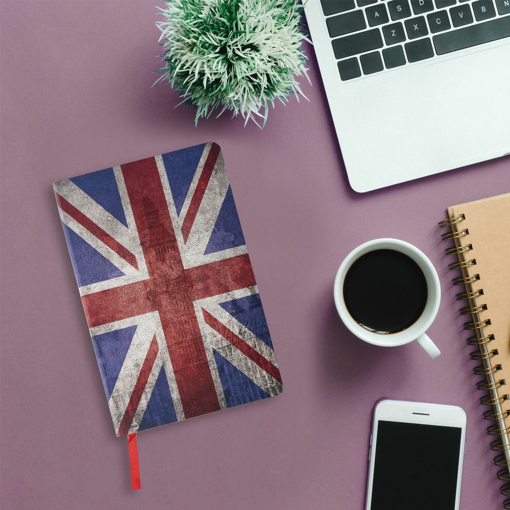 Ежедневник недатированный А5 (138х213 мм), BRAUBERG VISTA, под кожу, гибкий, 136 л., "Great Britain"