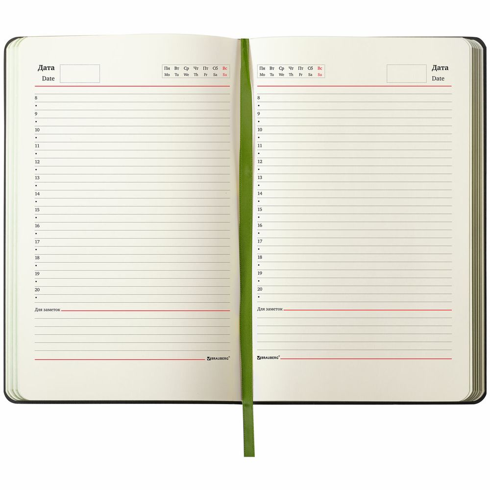 Ежедневник недатированный А5 (138х213 мм), BRAUBERG VISTA, под кожу, твердый, 136 л., "Avocado"