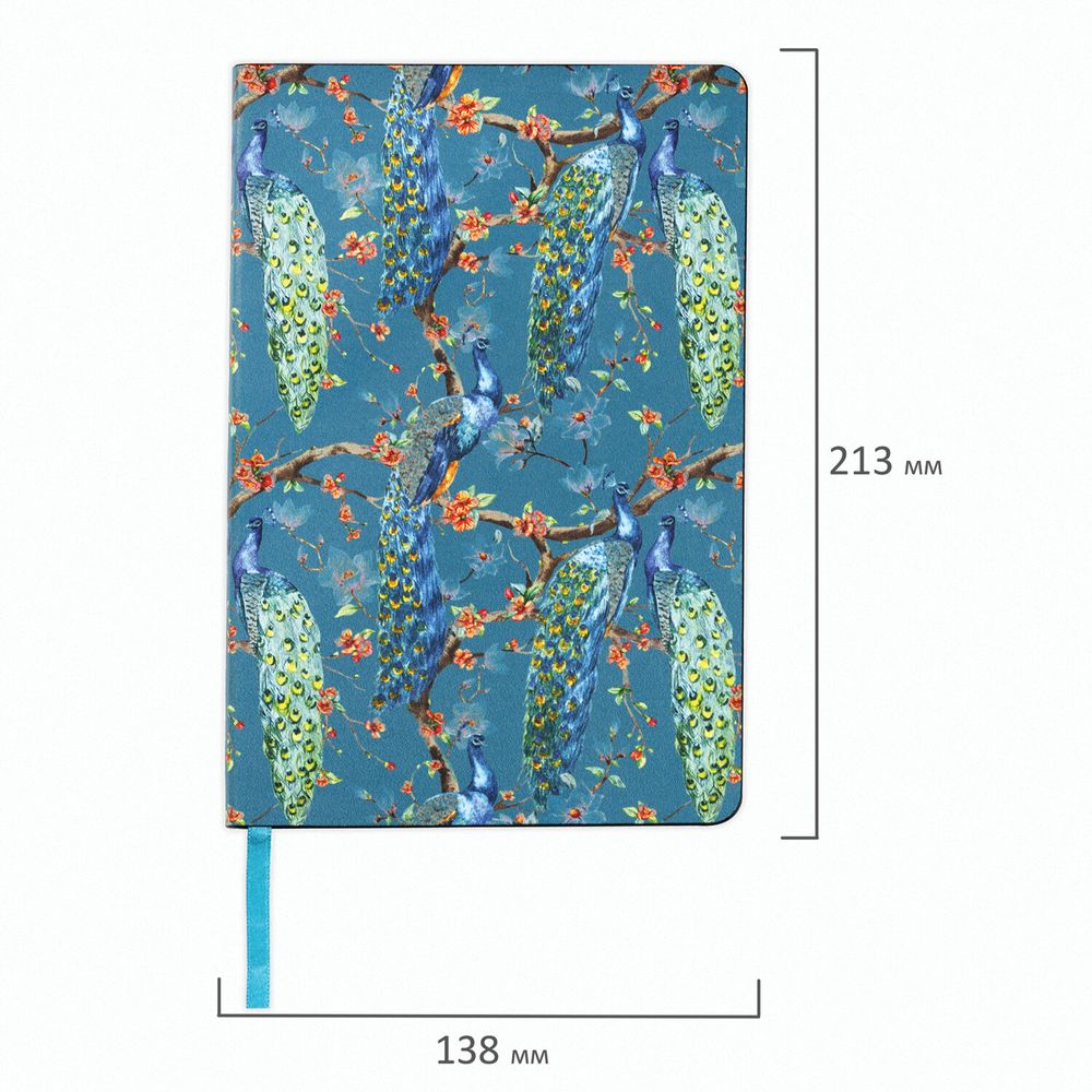Ежедневник недатированный А5 (138х213 мм), BRAUBERG VISTA, под кожу, гибкий, 136 л., "Peacocks"