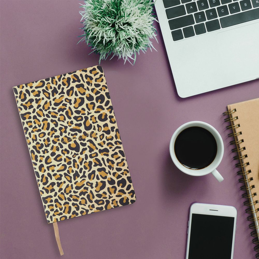 Ежедневник недатированный А5 (138х213 мм), BRAUBERG VISTA, под кожу, гибкий, 136 л., "Leopard"