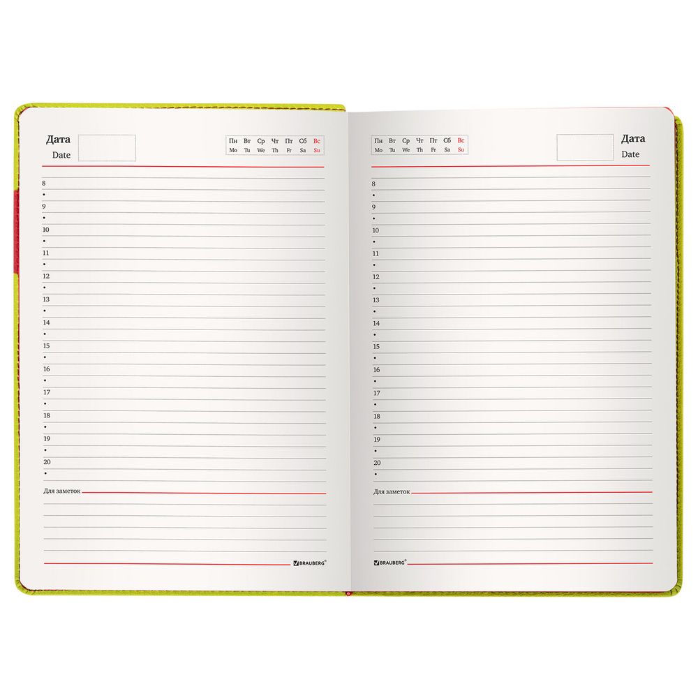 Ежедневник недатированный А5 (138х213 мм), BRAUBERG "AIM", под кожу 136 л., светло-зеленый