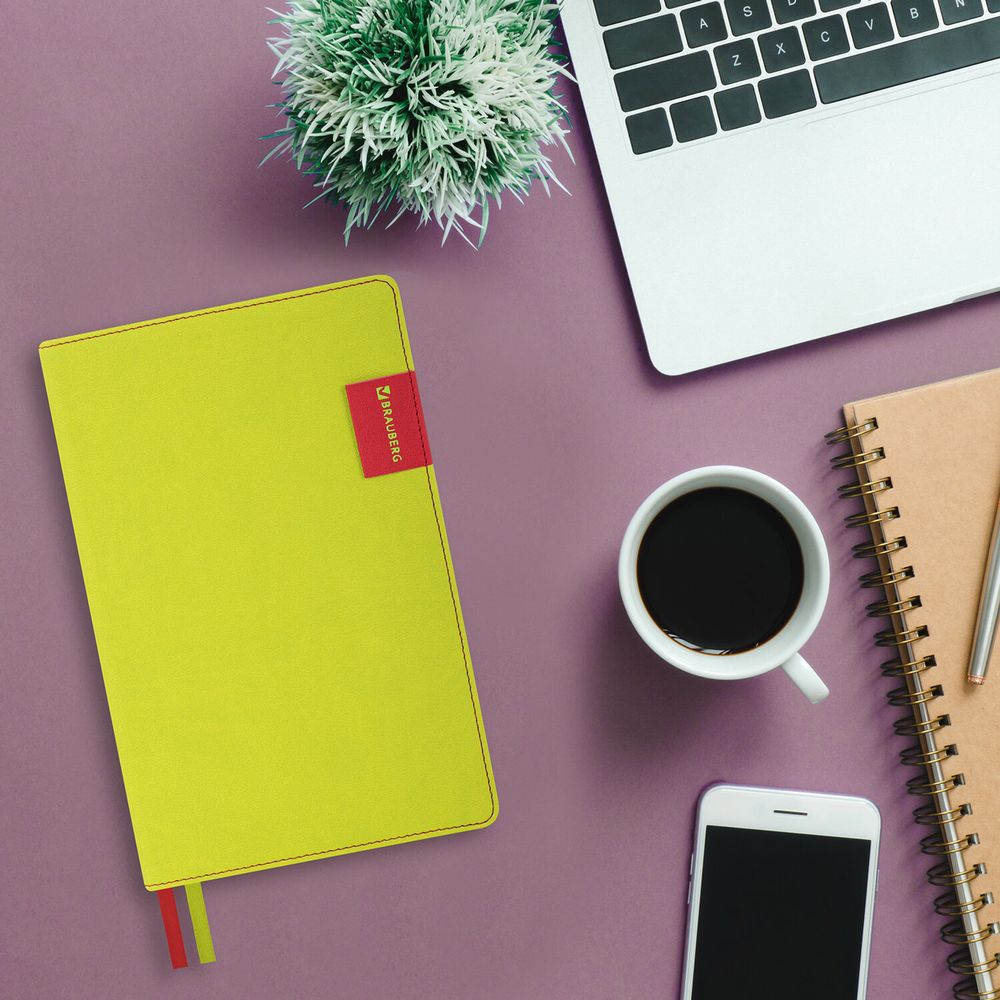 Ежедневник недатированный А5 (138х213 мм), BRAUBERG "AIM", под кожу 136 л., светло-зеленый