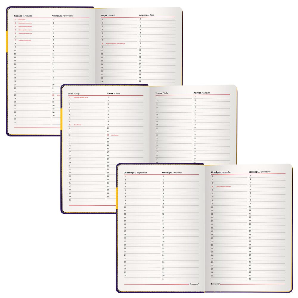 Ежедневник недатированный А5 (138х213 мм), BRAUBERG "AIM", под кожу, 136 л., фиолетовый