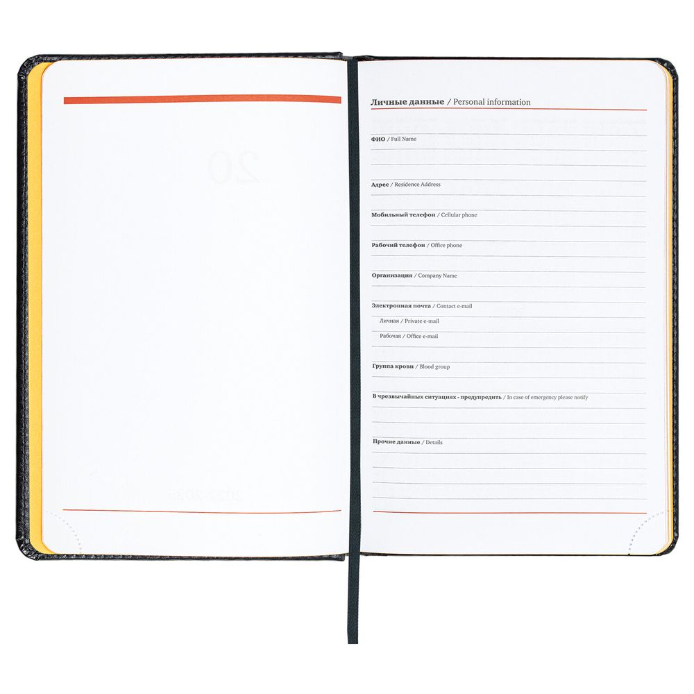Ежедневник недатированный А5 138x213 мм BRAUBERG "Rainbow", под кожу, 136 л., черный/желтый