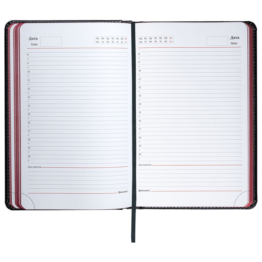 Ежедневник недатированный А5 138x213 мм BRAUBERG "Rainbow", под кожу, 136 л., черный/красный
