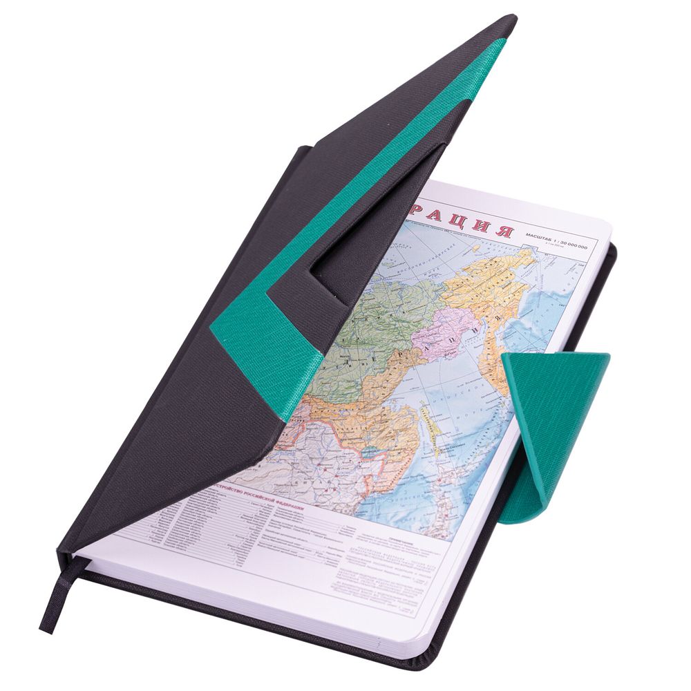 Ежедневник недатированный А5 138x213 мм BRAUBERG "Waves", под кожу, застежка, 160 л., черный/бирюзовый