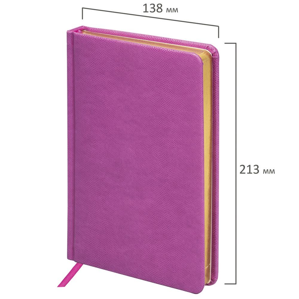 Ежедневник недатированный А5 138х213 мм BRAUBERG "Iguana", под кожу, 160 л., розовый