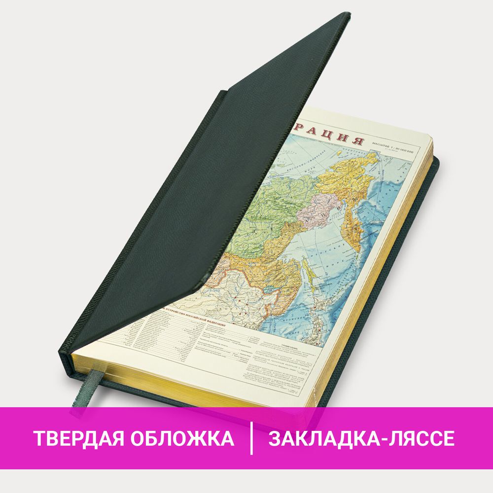 Ежедневник недатированный А5 138х213 мм BRAUBERG "Iguana", под кожу, 160 л., тёмно-зеленый