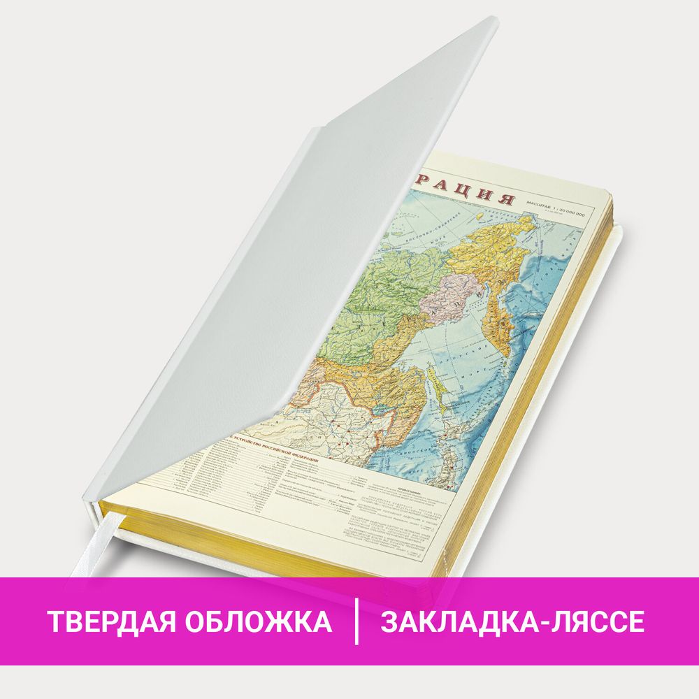 Ежедневник недатированный А5 138х213 мм, BRAUBERG "Iguana", под кожу, 160 л., белый