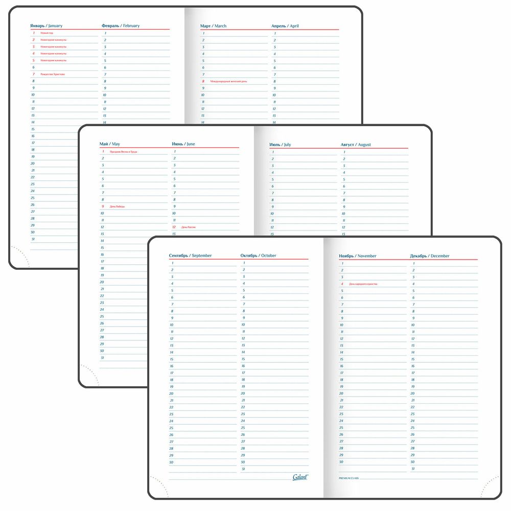 Ежедневник недатированный А5 148х218 мм GALANT "Ritter", под кожу, 160 л., красный