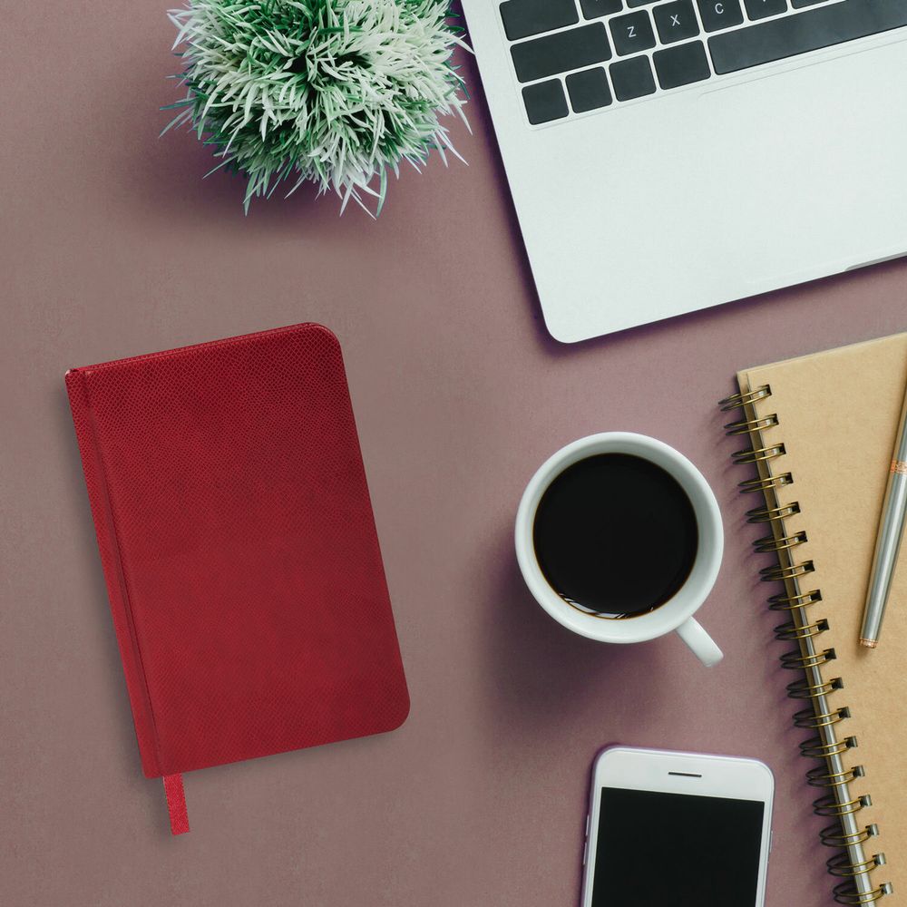 Ежедневник недатированный МАЛЫЙ ФОРМАТ 100x150 мм А6 BRAUBERG "Iguana", под кожу, 160 л., красный