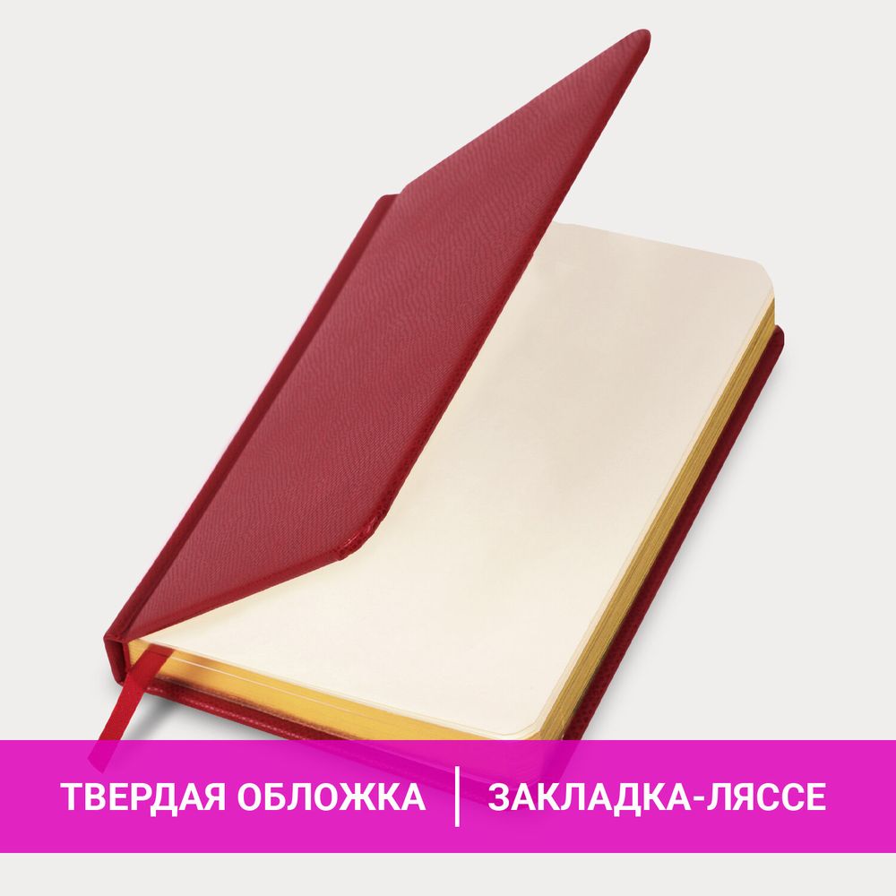 Ежедневник недатированный МАЛЫЙ ФОРМАТ 100x150 мм А6 BRAUBERG "Iguana", под кожу, 160 л., красный