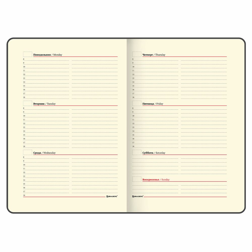 Еженедельник недатированный А5 145х215 мм, BRAUBERG "Iguana", под кожу, 64 л., красный