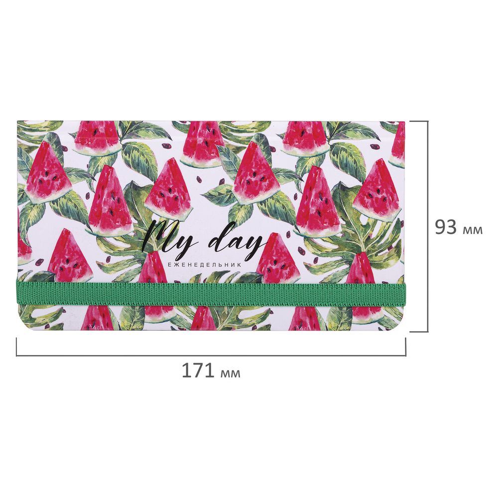 Еженедельник недатированный с резинкой (171х93 мм), BRAUBERG, твердый, УФ-ЛАК, 64 л., "Watermelon"