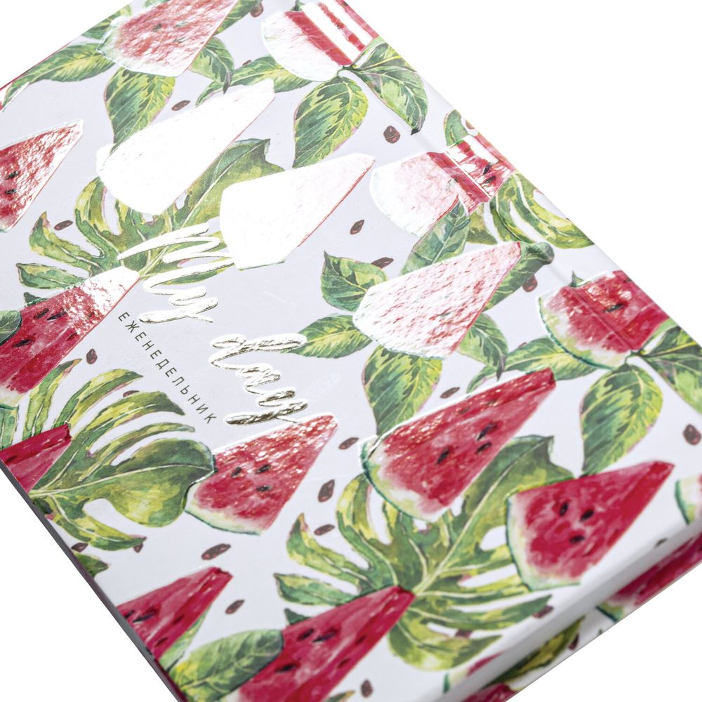 Еженедельник недатированный с резинкой (171х93 мм), BRAUBERG, твердый, УФ-ЛАК, 64 л., "Watermelon"