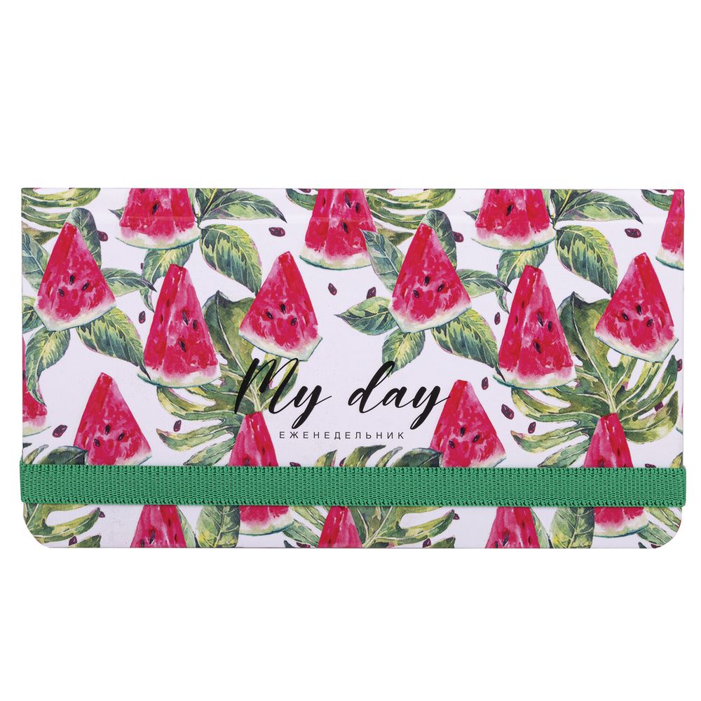 Еженедельник недатированный с резинкой (171х93 мм), BRAUBERG, твердый, УФ-ЛАК, 64 л., "Watermelon"