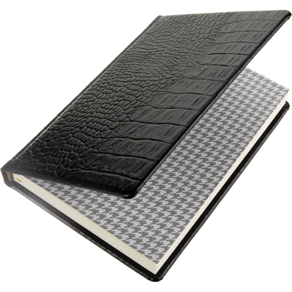 Ежедневник недатированный Attache Caiman bicolor, А5, 160л., черный, нат.кожа