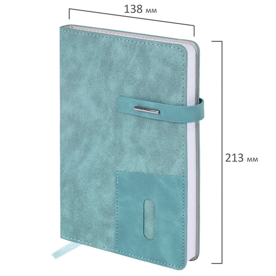 Ежедневник недатированный А5 138х213мм BRAUBERG "Cowboy", под кожу, застежка 160л, голубой