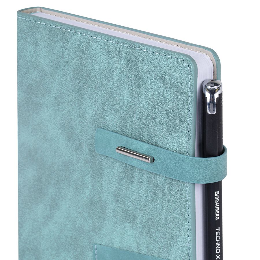 Ежедневник недатированный А5 138х213мм BRAUBERG "Cowboy", под кожу, застежка 160л, голубой