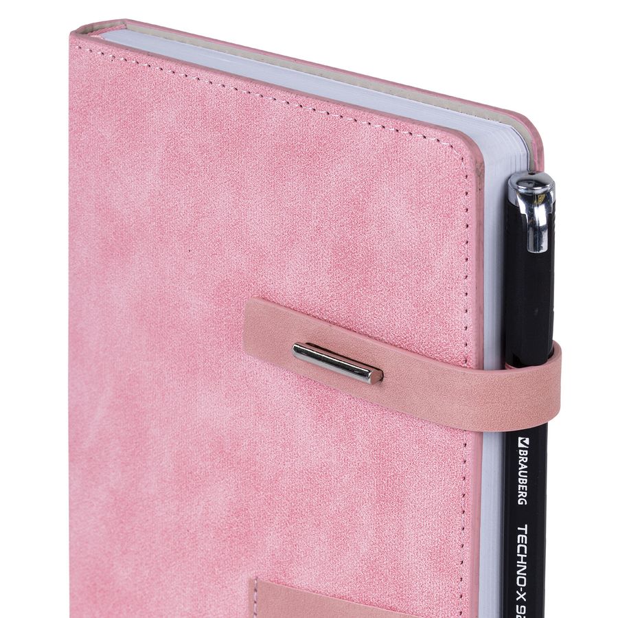 Ежедневник недатированный А5 138х213мм BRAUBERG "Cowboy", под кожу, застежка 160л, розовый