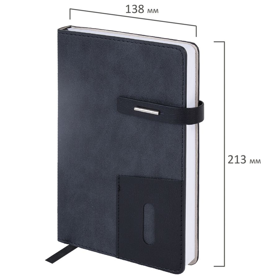 Ежедневник недатированный А5 138х213мм BRAUBERG "Cowboy", под кожу, застежка 160л, черный