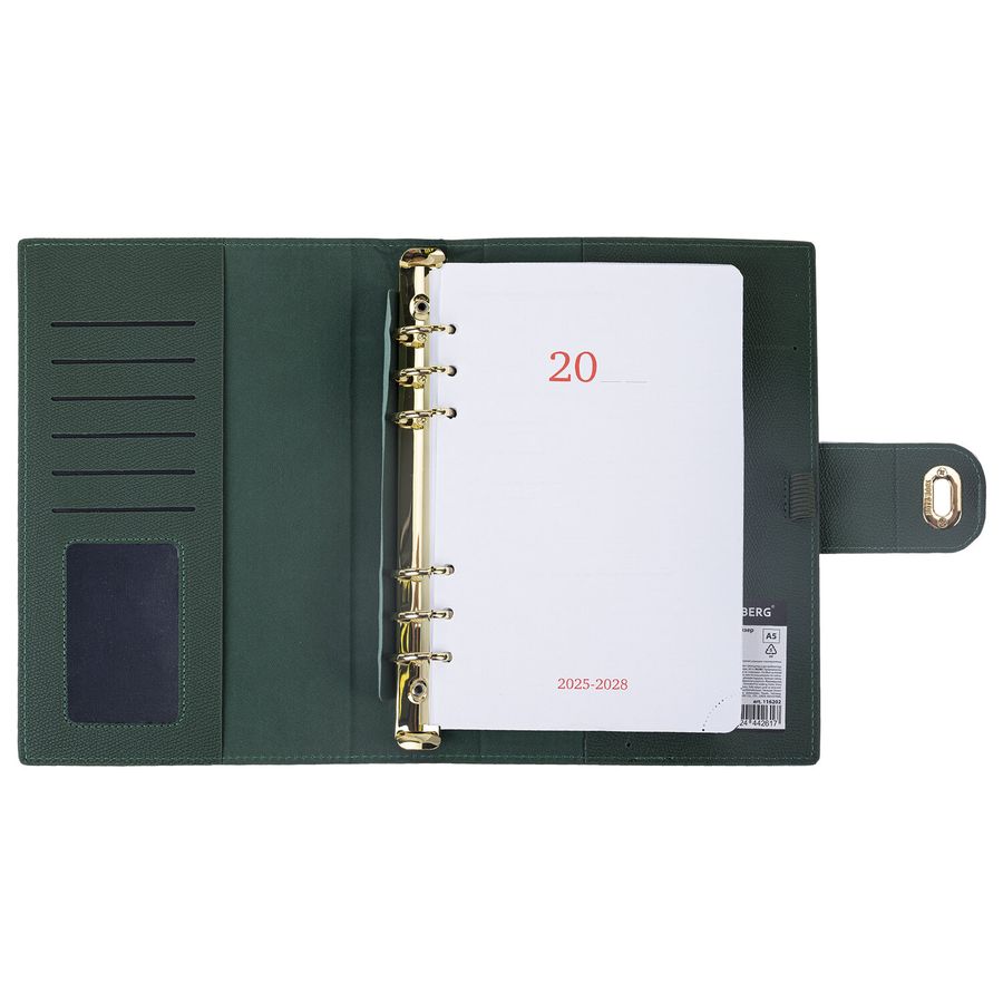 Ежедневник-органайзер недатированный B5 167х240мм BRAUBERG "Nova", под кожу, 160л, зеленый