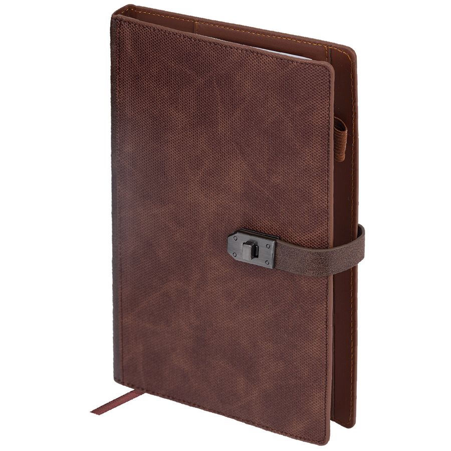 Ежедневник недатированный А5 152х220мм BRAUBERG "Sirius", под кожу, застежка 160л, коричневый