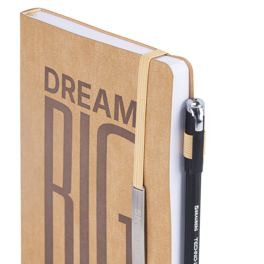 Ежедневник недатированный А5 138х213мм BRAUBERG "BeStyle", под кожу, резинка, держатель, 160л, песочный