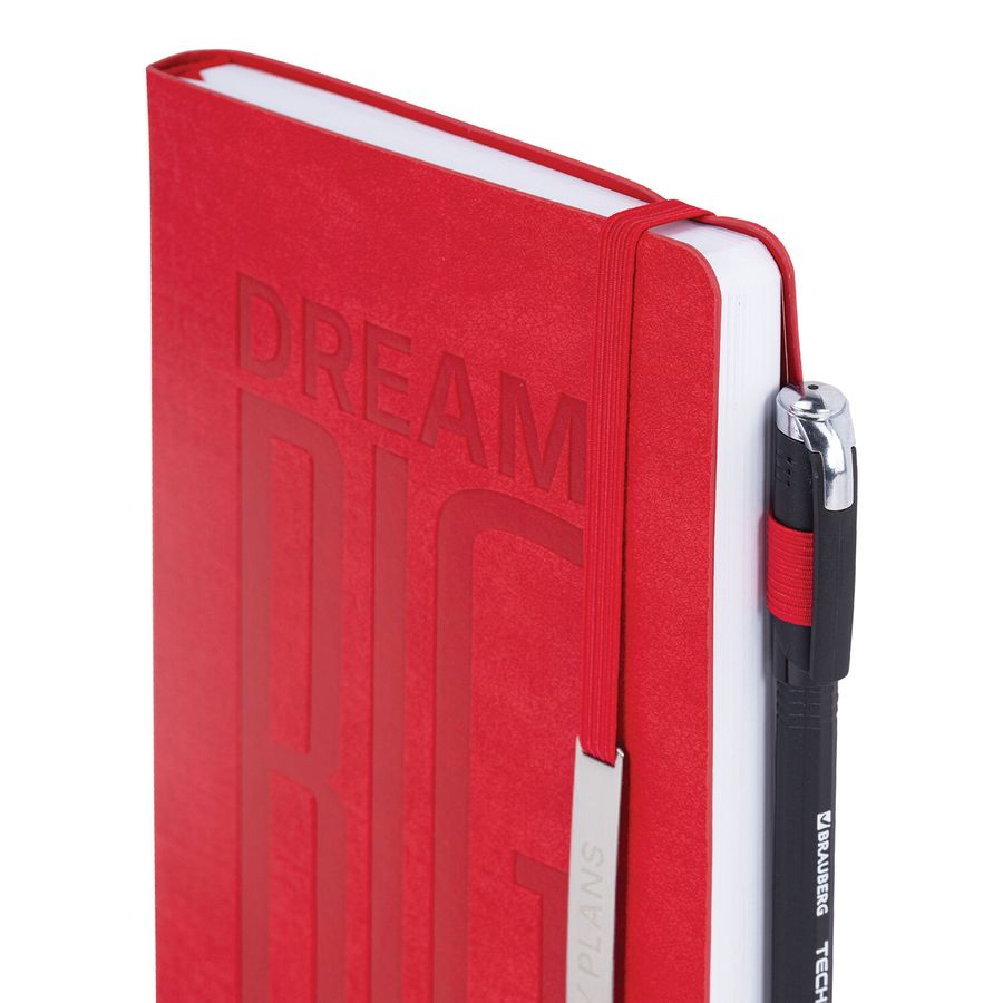 Ежедневник недатированный А5 138х213мм BRAUBERG "BeStyle", под кожу, резинка, держатель, 160л, красный